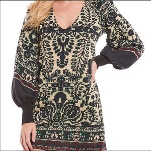 Free People Music & Lyrics Sweater Puff Long Sleeves Mini Dress Women's Size XS